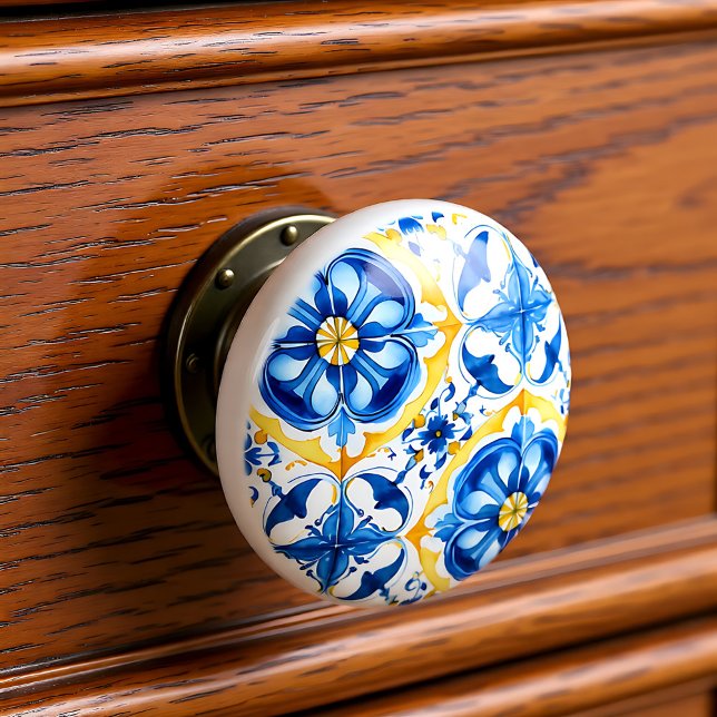 💙💛 Azulejos Porto Bloom Ceramic Knob ( Azulejos Porto Bloom Ceramic Knob)