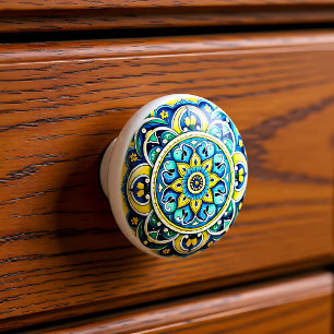 💙💛 Azulejos  Seville Bloom Ceramic Knob