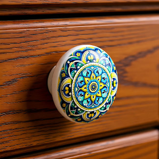 💙💛 Azulejos  Seville Bloom Ceramic Knob