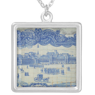 Azulejos tiles depicting the Praca do Comercio Silver Plated Necklace