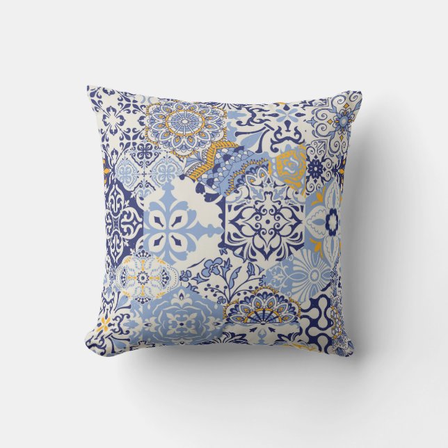 Azulejos tiles patchwork. Seamless colorful patchw Throw Pillow (Front)
