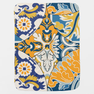Azulejos Tiles Patchwork Vintage Wallpaper Baby Blanket
