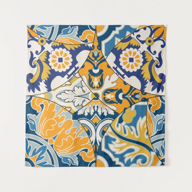 Azulejos Tiles Patchwork Vintage Wallpaper Tapestry (Front)