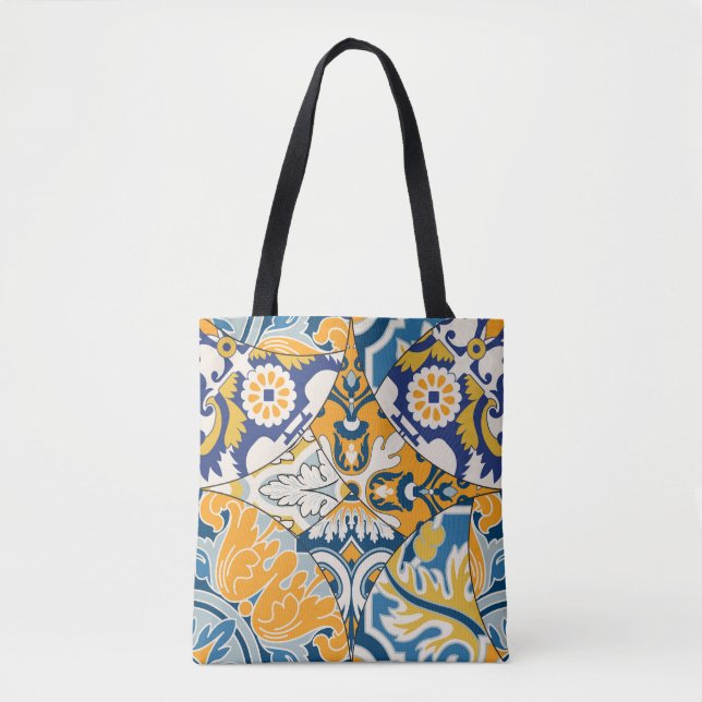 Azulejos Tiles Patchwork Vintage Wallpaper Tote Bag (Front)