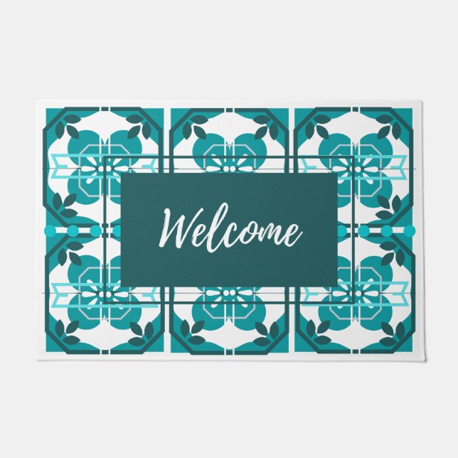 Azulejos Turquoise Tile Welcome Doormat (Front)