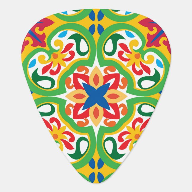 💛🧡💚 Azulejos, very decorative pattern,   Guitar Pick (Front)