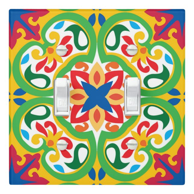 💛🧡💚 Azulejos, very decorative pattern,   Light Switch Cover (In Situ)