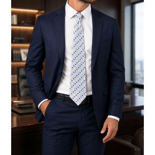 Azulevia Blue and White Geometric Pattern Neck Tie