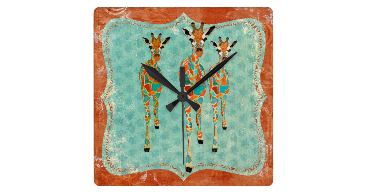 Azure & Amber Giraffes Clock | Zazzle