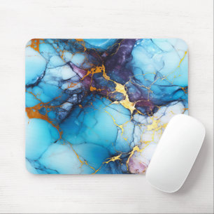 Azure & Amethyst Marble with Golden Veins Mouse Pad