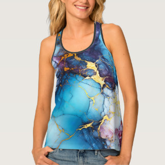 Azure & Amethyst Marble with Golden Veins Tank Top