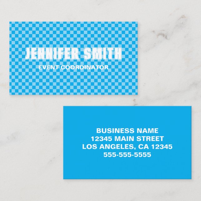Azure and Blue Checkerboard Minimalist Business Card (Front/Back)