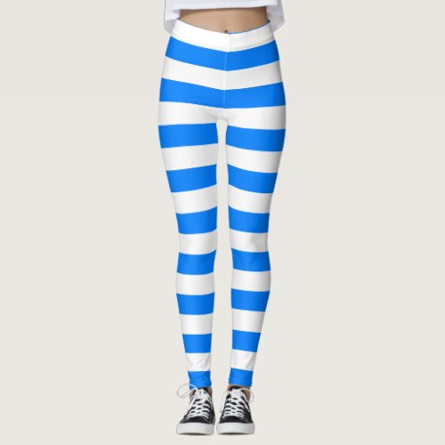 Azure and white color horizontal striped leggings