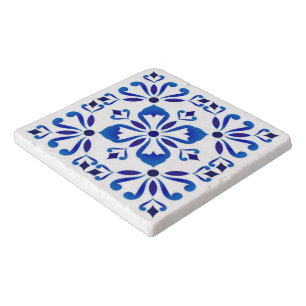 Azure Arabesque Floral Geometry Elegant Coastal Trivet