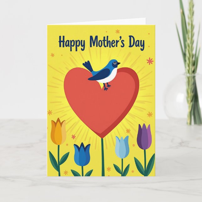 Azure Bird Hearts Mothers Day Card (Front)