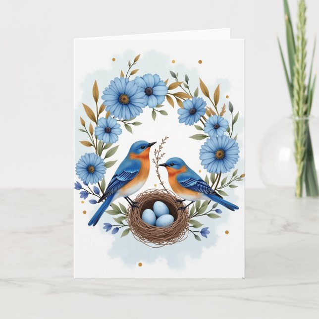 Azure Birds Nest Mothers Day Card (Front)