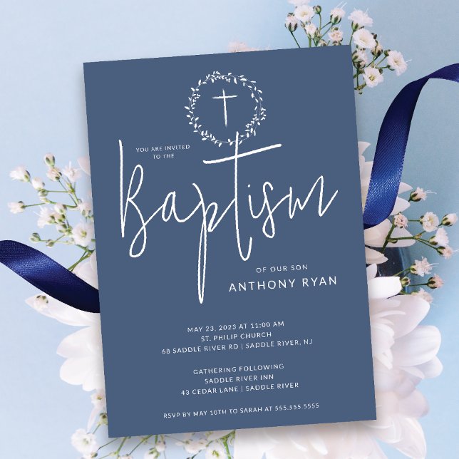 Azure Blessings Boys Baptism Invitation (Creator Uploaded)