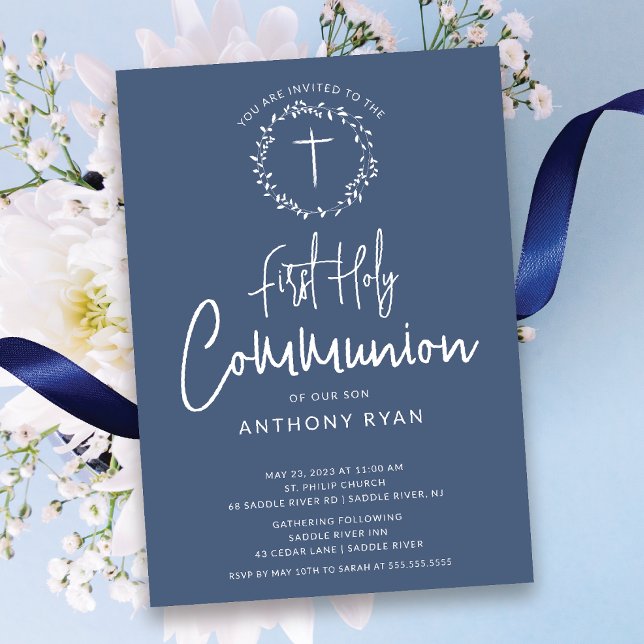 Azure Blessings Boys Communion Invitation (Creator Uploaded)