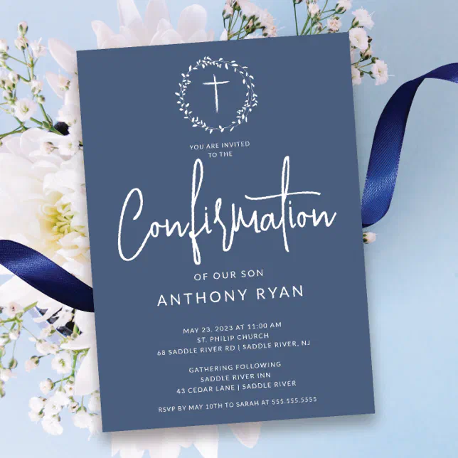 Azure Blessings Boys Confirmation Invitation | Zazzle