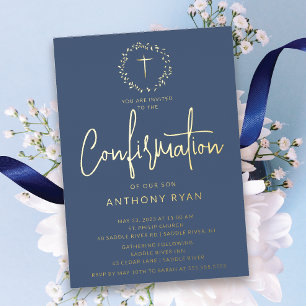 Azure Blessings Boys Confirmation Invitation Foil Invitation
