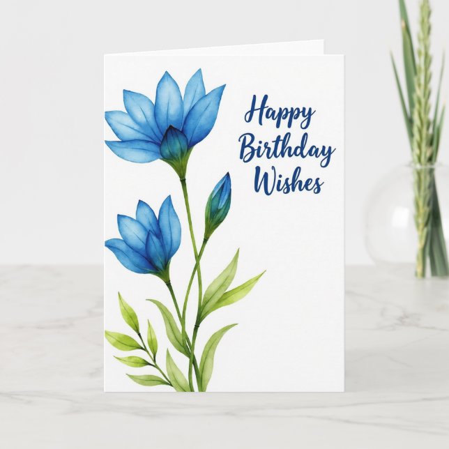 Azure Bloom Birthday Card (Front)