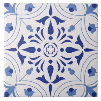 Azure Bloom Cross Ceramic Tile
