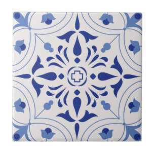 Azure Bloom Cross Ceramic Tile