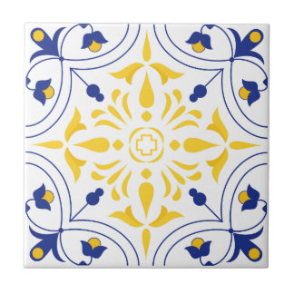 Azure Bloom Cross Yellow tone Ceramic Tile