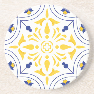 Azure Bloom Cross Yellow tone Coaster