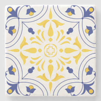 Azure Bloom Cross Yellow tone Stone Coaster