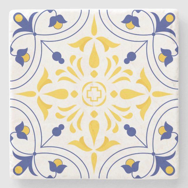Azure Bloom Cross Yellow tone Stone Coaster (Front)
