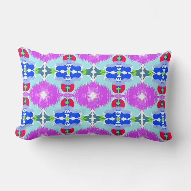 Azure Bloom Kaleidoscope Lumbar Pillow (Front)