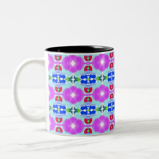 Azure Bloom Kaleidoscope Two-Tone Coffee Mug (Left)