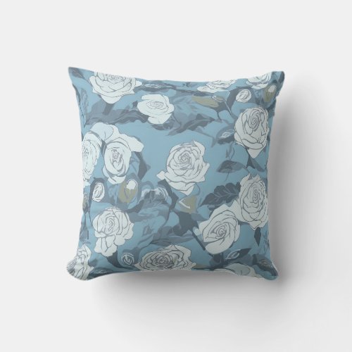 Azure Bloom Throw Pillow