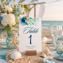 Azure Bloom Wedding table Numbers cards