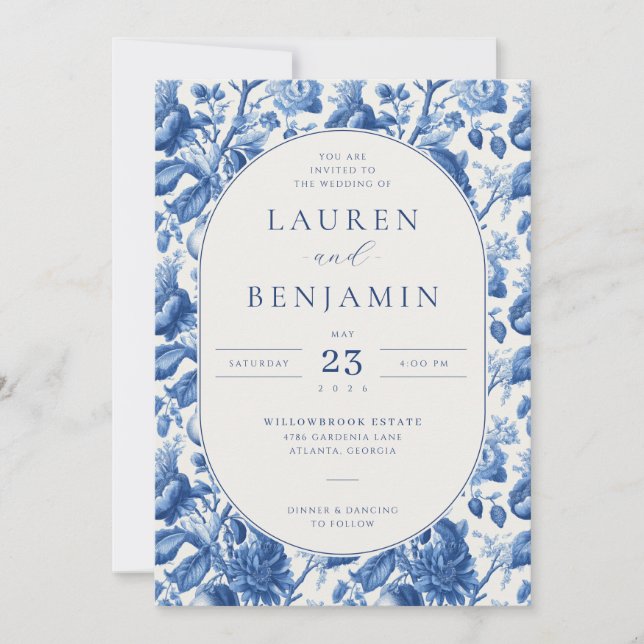 Azure Blooms Wedding Invitation (Front)