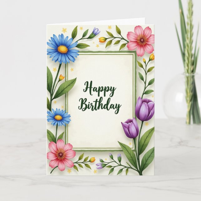 Azure Blossom Birthday Card (Front)
