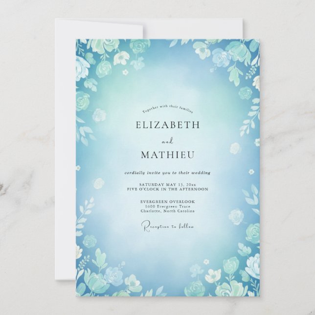 Azure Blossom Sky Wedding Invitation (Front)