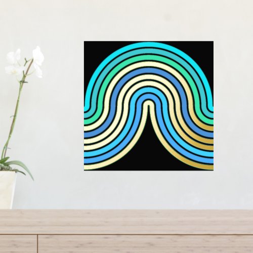 Azure Blue Abstract Wave Lines Art Pattern Gold Foil Prints