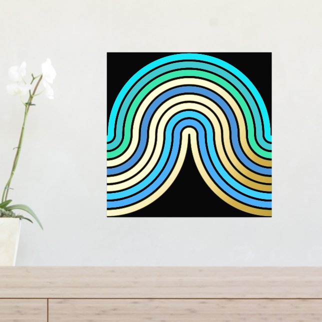 Azure Blue Abstract Wave Lines Art Pattern Gold Foil Prints (In Situ (Entry Table))