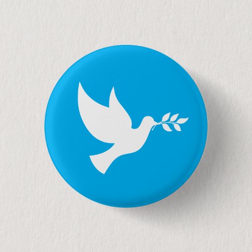 Azure Blue and White Peace Dove Button