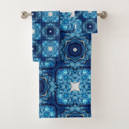 Azure Blue Arabesque Pattern Bath Towel Set