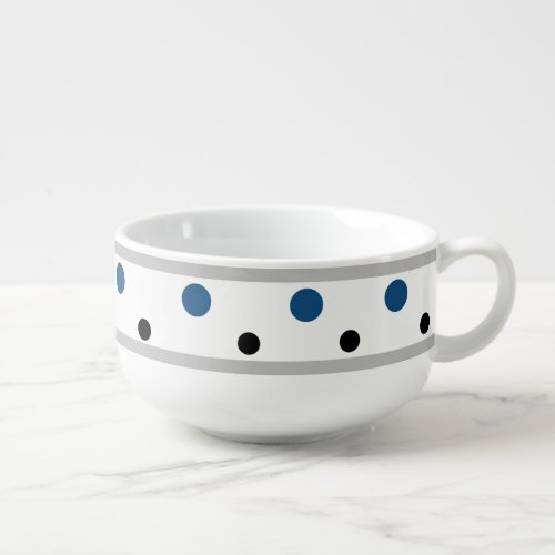 Azure Blue Black Polka Dots 28 oz Soup Mug