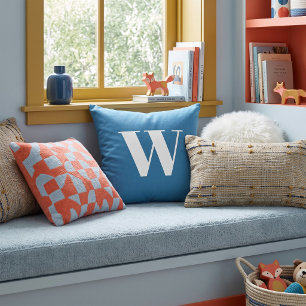 Azure Blue Bold Minimalist Monogram Letter Throw Pillow