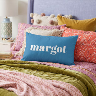 Azure Blue Bold Retro Name Monogram Lumbar Pillow