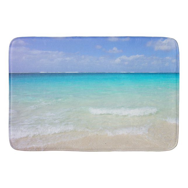 Azure Blue Caribbean Tropical Beach Bathroom Mat (Front)