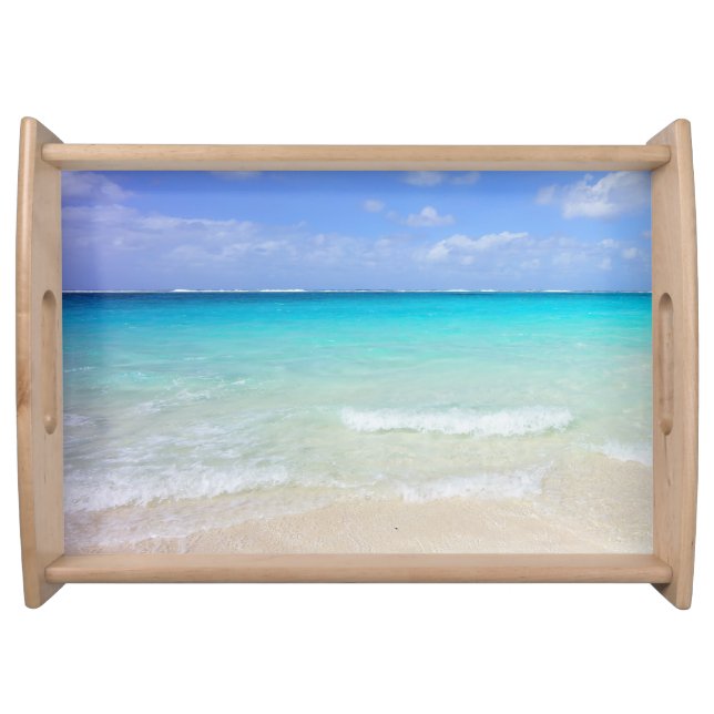 Azure Blue Caribbean Tropical Beach Serving Tray (Front)