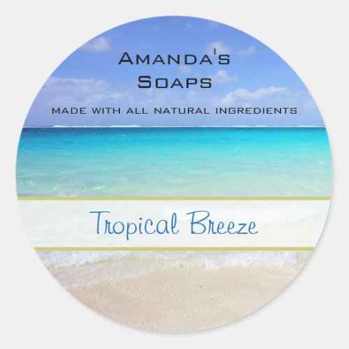 Azure Blue Caribbean Tropical Beach Soap Classic Round Sticker