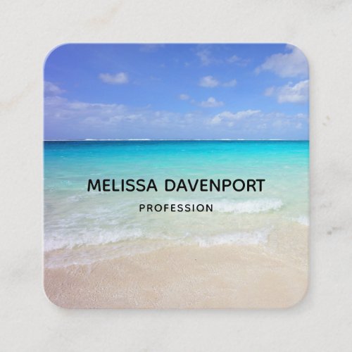 Azure Blue Caribbean Tropical Beach Square Business Card