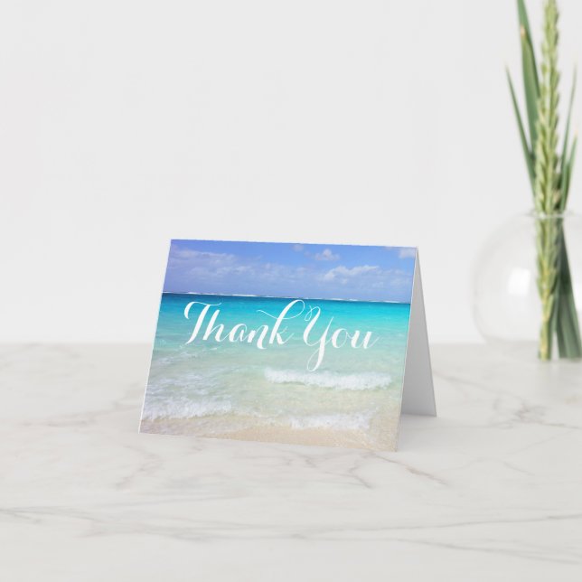 Azure Blue Caribbean Tropical Beach Thank You Card (Front)